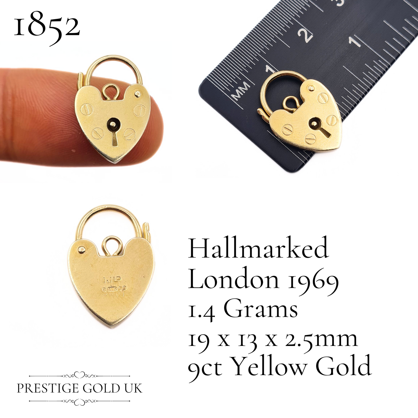 Vintage Small 9ct Gold Heart Padlock Pendants - Various Sizes