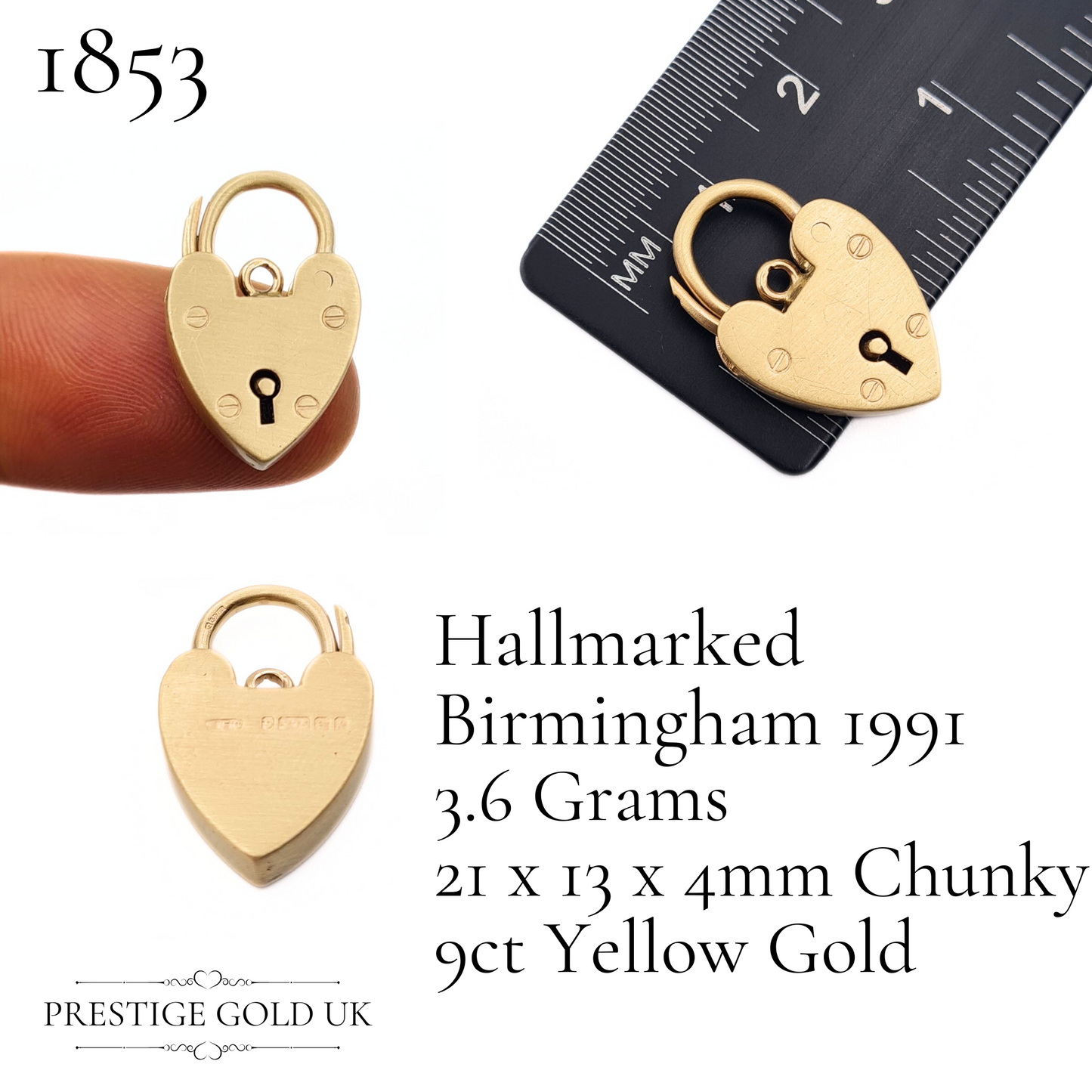 Vintage Small 9ct Gold Heart Padlock Pendants - Various Sizes