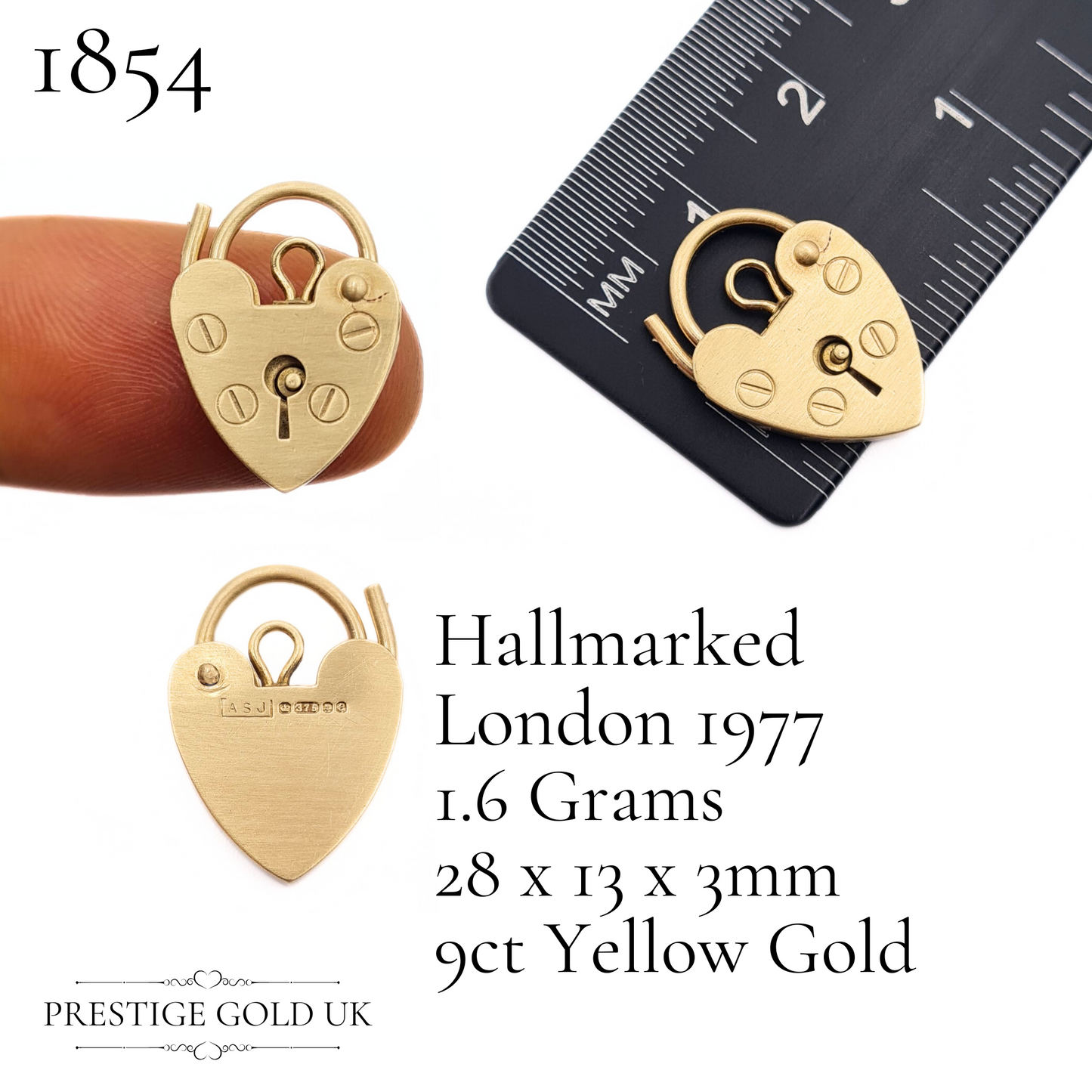 Vintage Small 9ct Gold Heart Padlock Pendants - Various Sizes