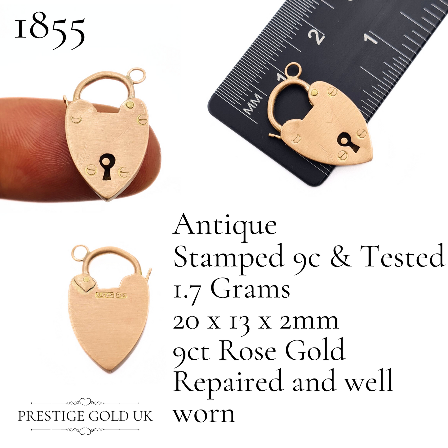 Vintage Small 9ct Gold Heart Padlock Pendants - Various Sizes