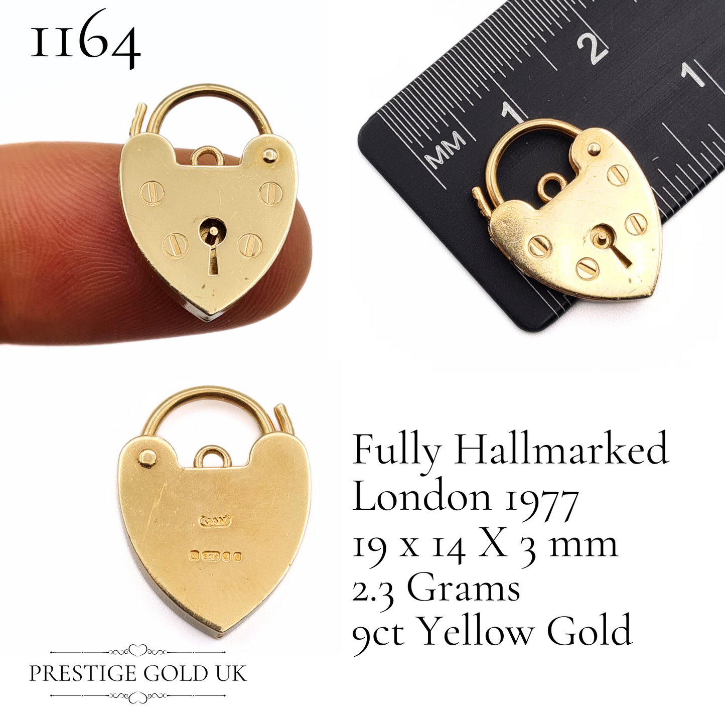 Vintage Small Gold Heart Padlock Pendants 9ct - Multiple Sizes