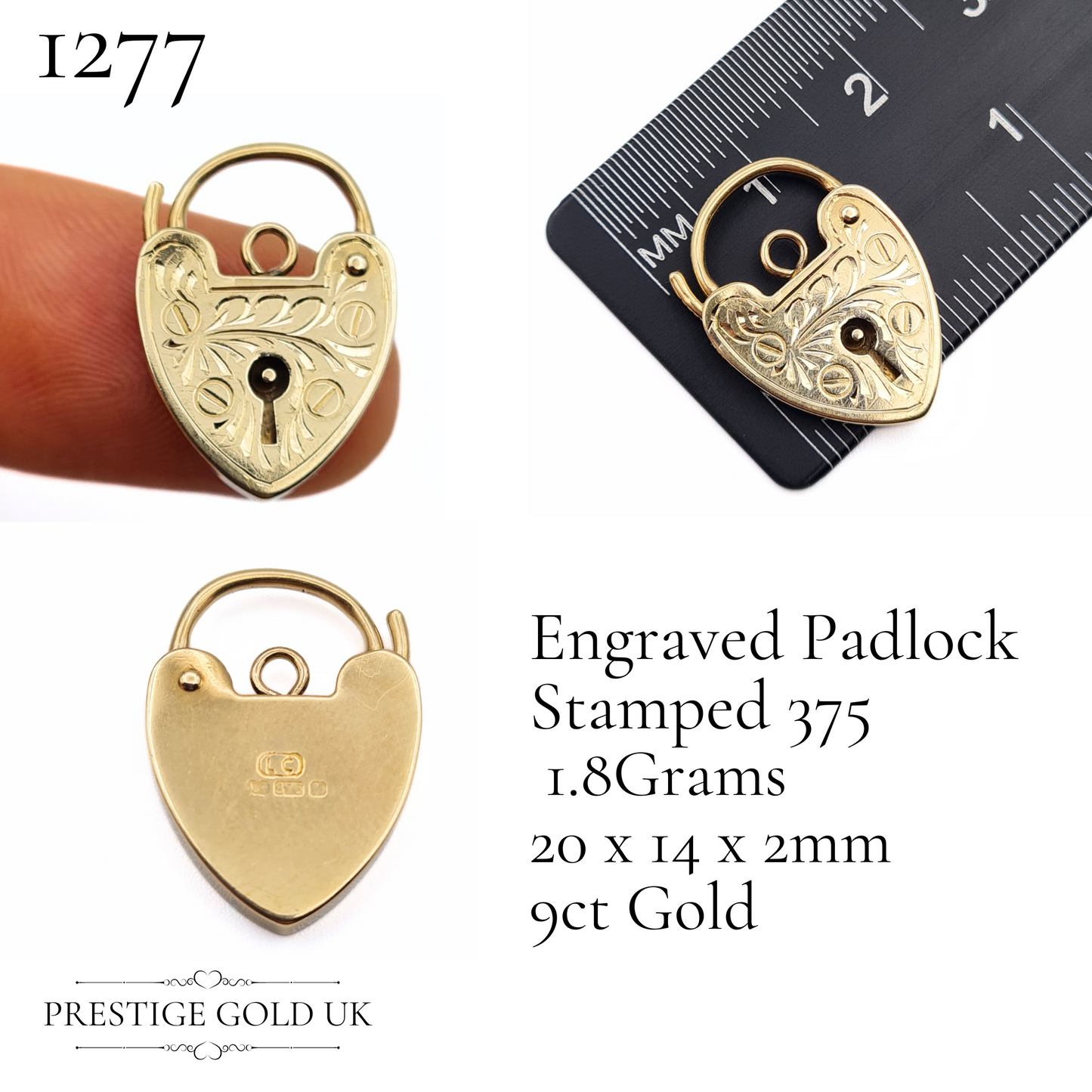 Vintage Small Gold Heart Padlock Pendant 9ct