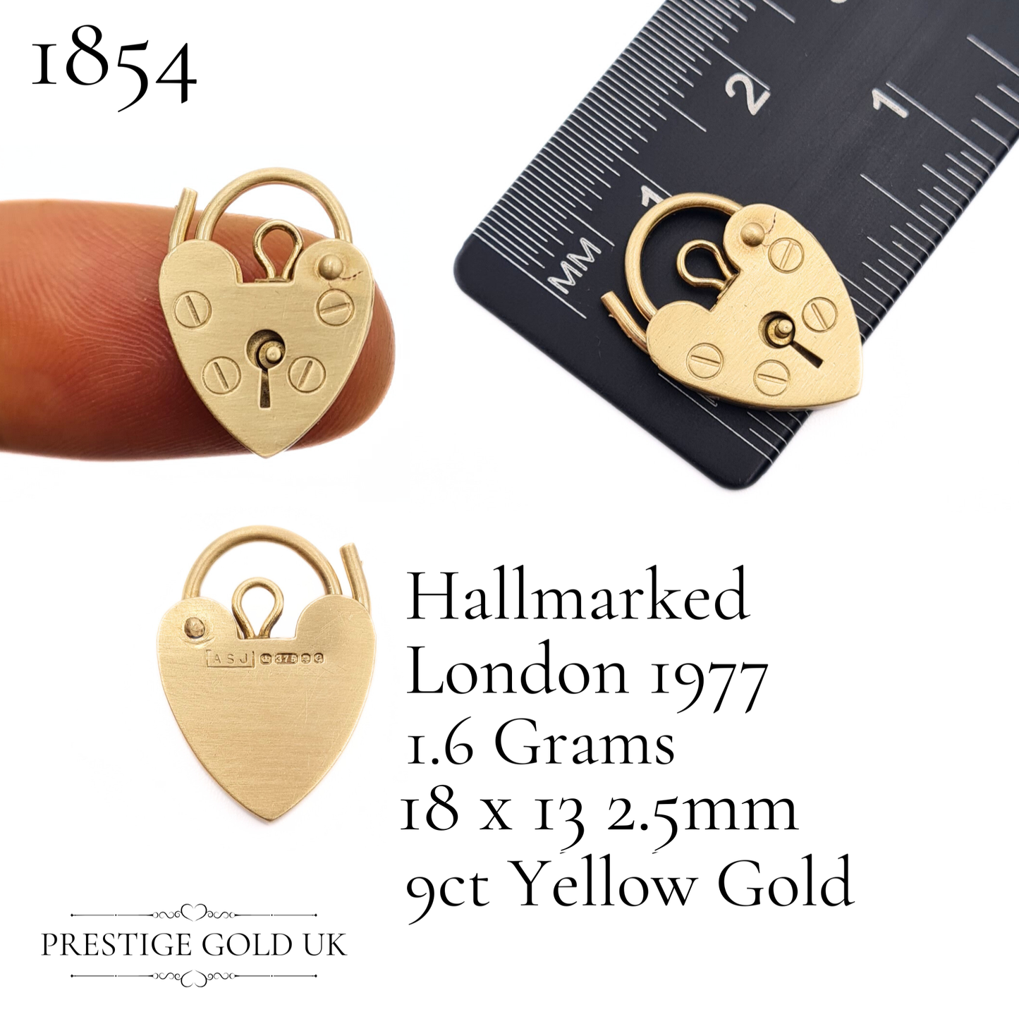 Vintage Small 9ct Gold Heart Padlock Pendants - Various Sizes