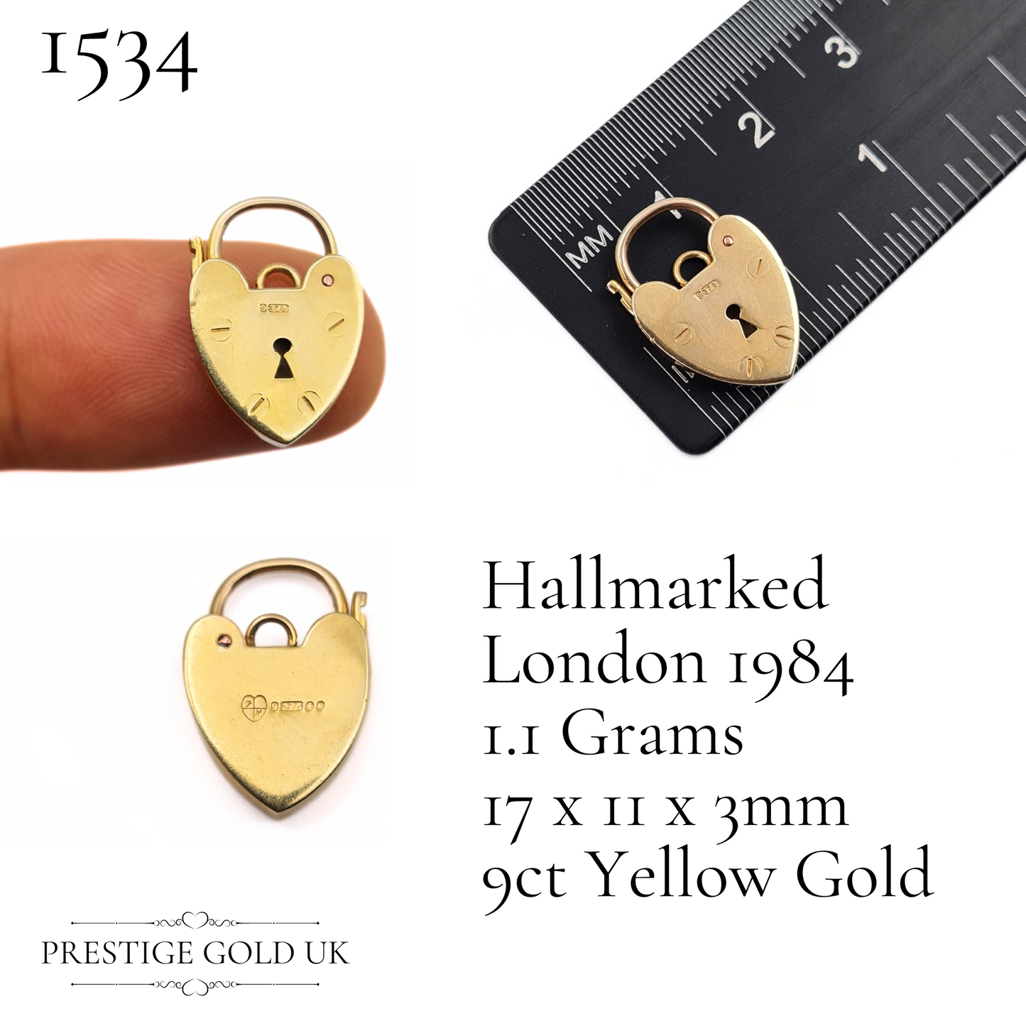 Vintage Small Gold Heart Padlock Pendants 9ct Yellow & Rose Gold - Various