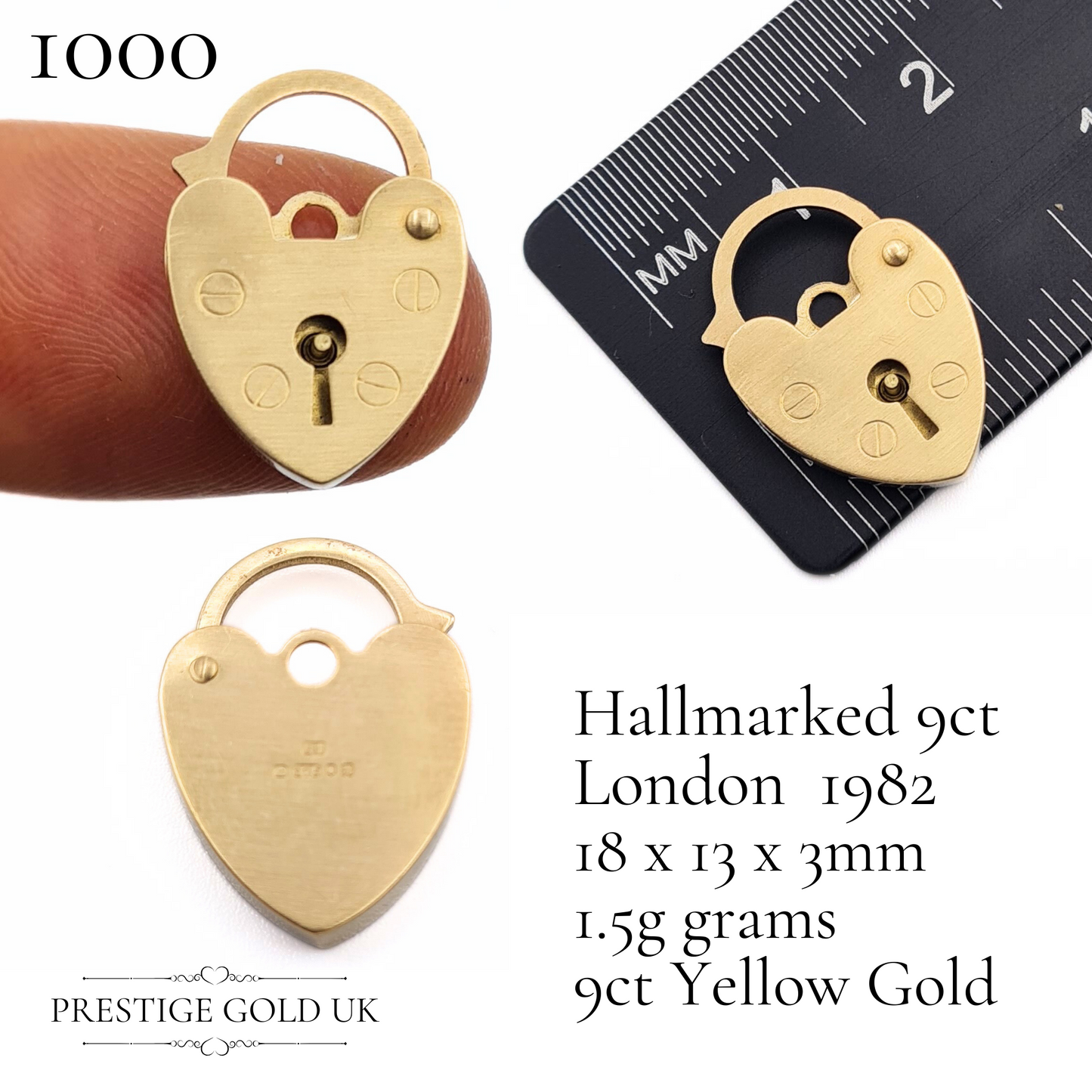 Vintage Small Gold Heart Padlock Pendants 9ct - Multiple Sizes