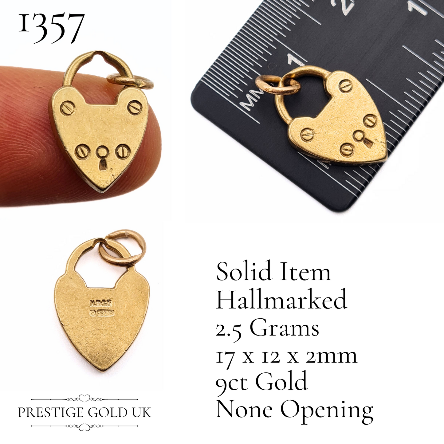 Tiny Gold Heart Padlock Pendants 9ct Gold Charm