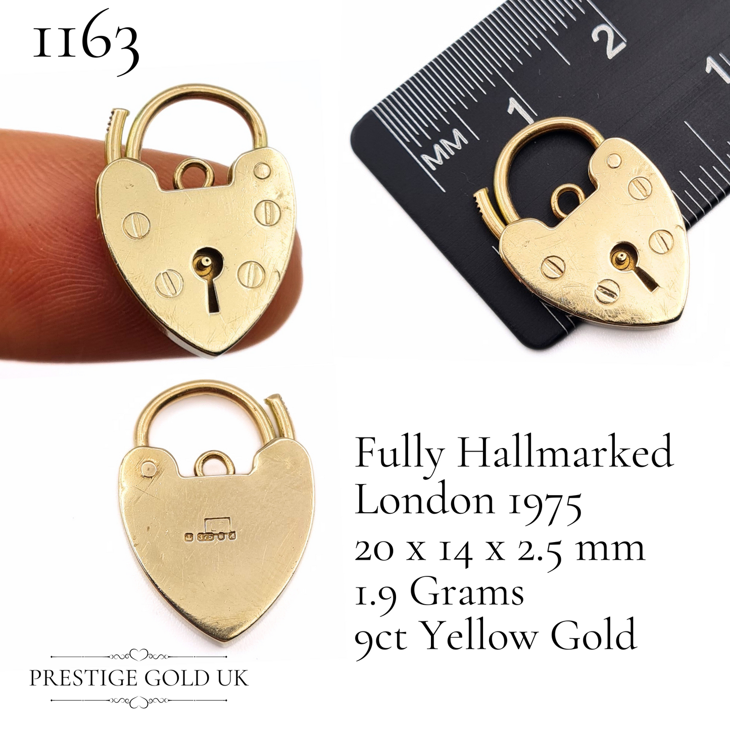 Vintage Small Gold Heart Padlock Pendant 9ct