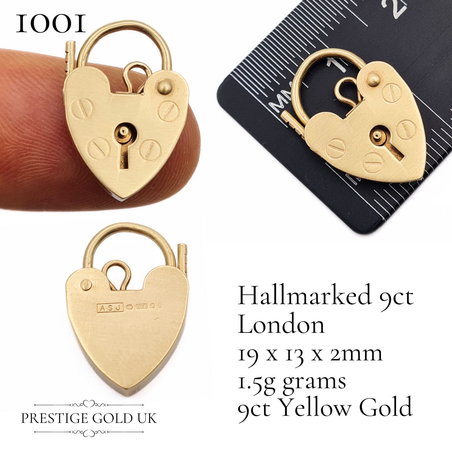 Vintage Small Gold Heart Padlock Pendants 9ct - Multiple Sizes