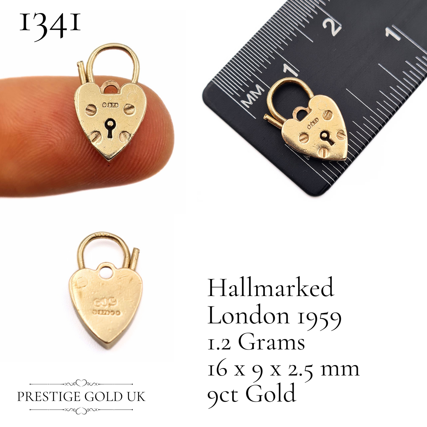 Vintage Small Gold Heart Padlock Pendant 9ct