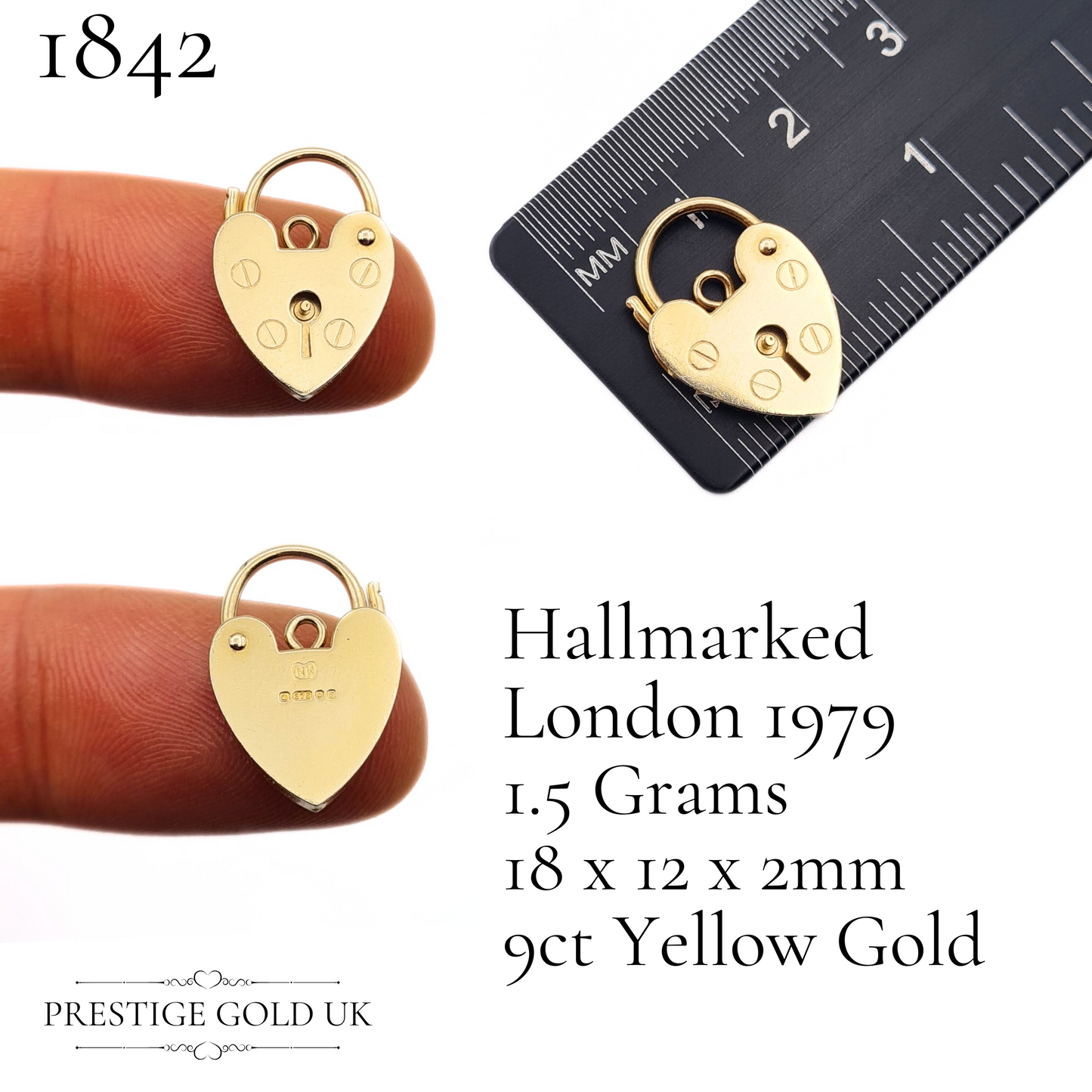 Vintage Small 9ct Gold Heart Padlock Pendants - Various Sizes