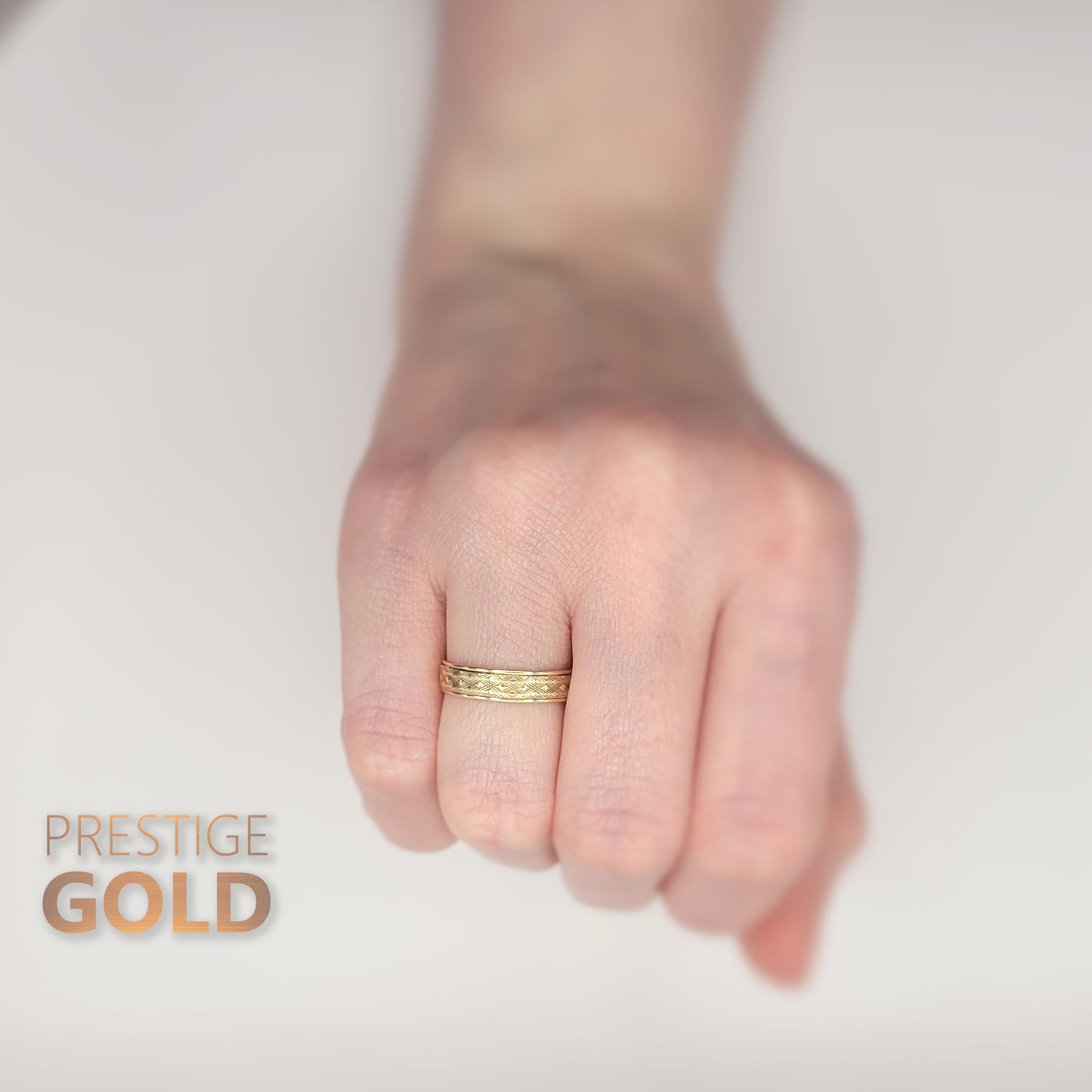 Boho 9ct Gold Patterned Ring 4 mm Wide - Size UK L, US 5 3/4, Euro 51.5