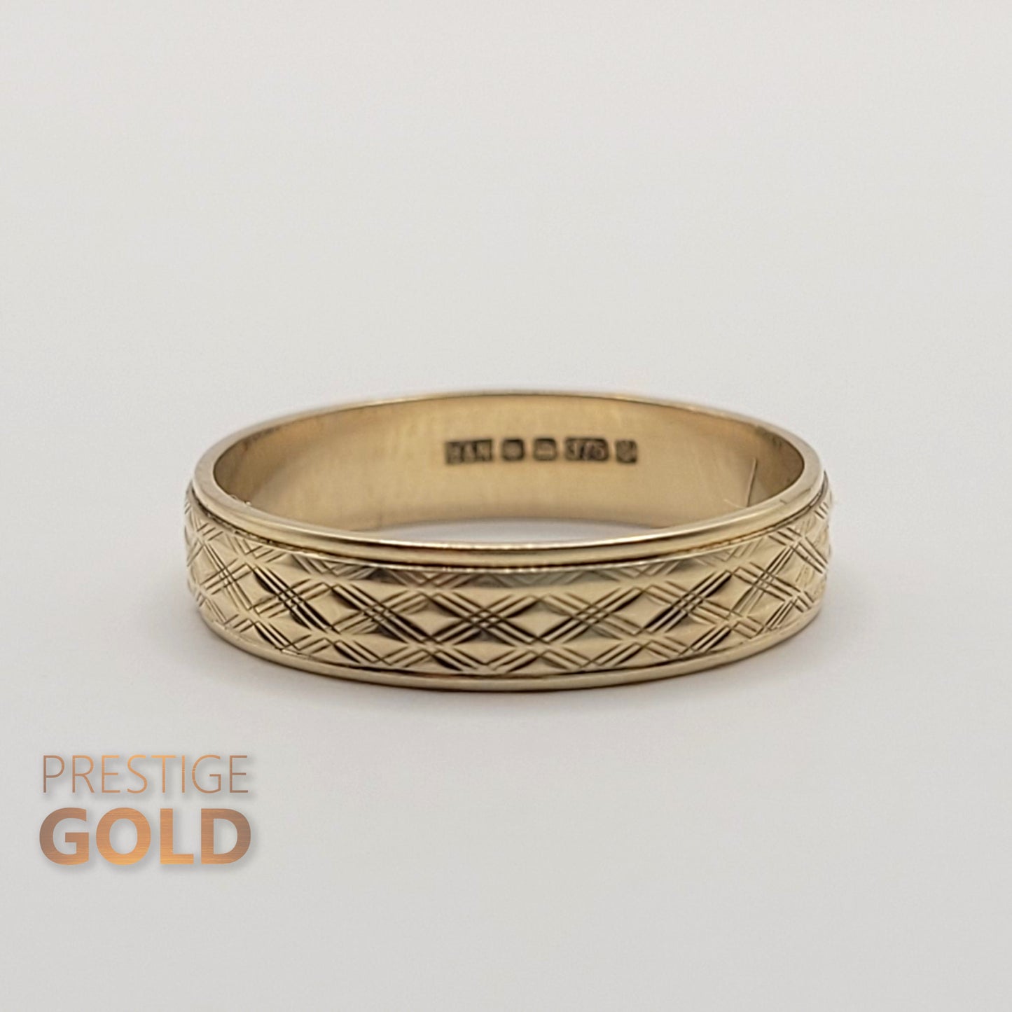 Boho 9ct Gold Patterned Ring 4 mm Wide - Size UK L, US 5 3/4, Euro 51.5