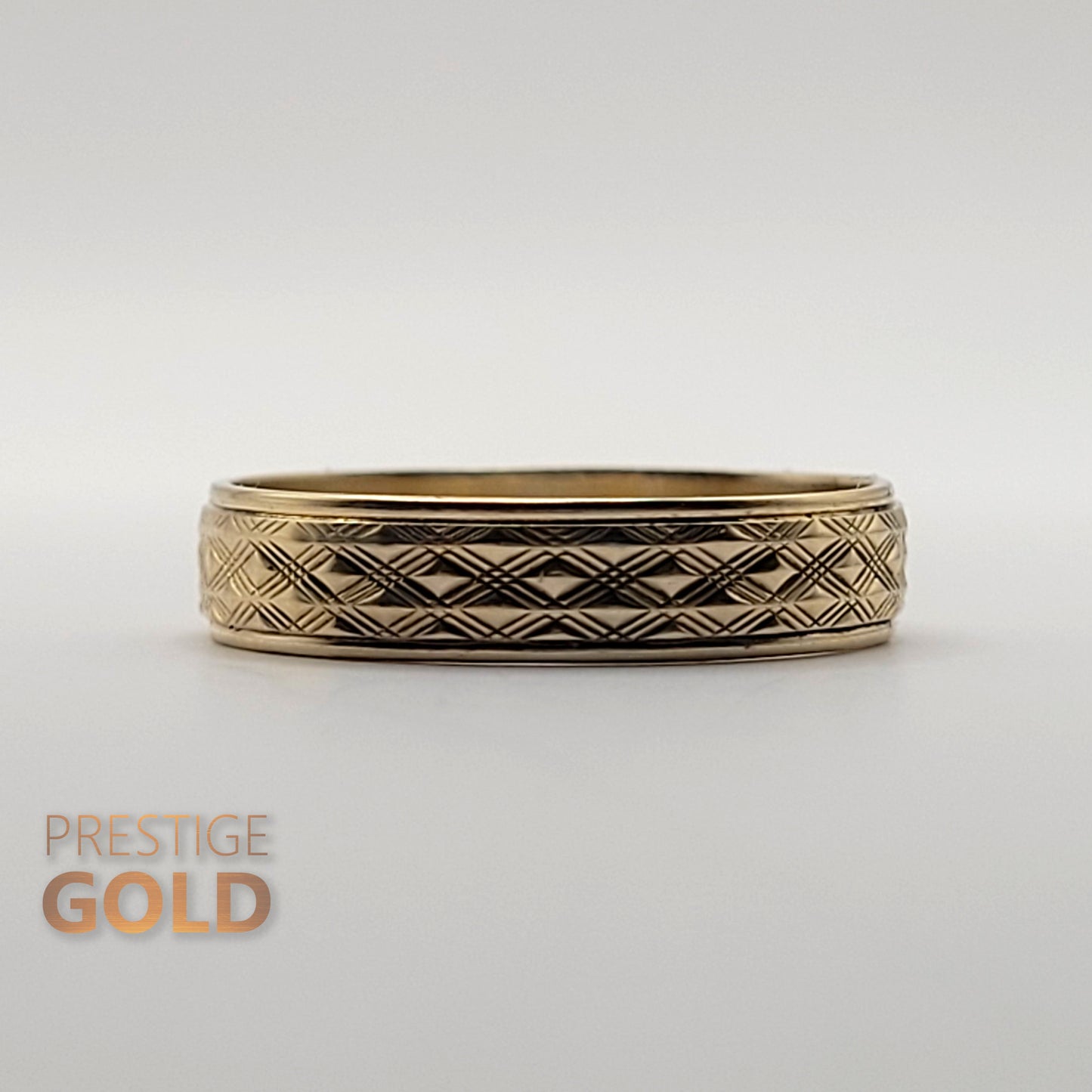 Boho 9ct Gold Patterned Ring 4 mm Wide - Size UK L, US 5 3/4, Euro 51.5