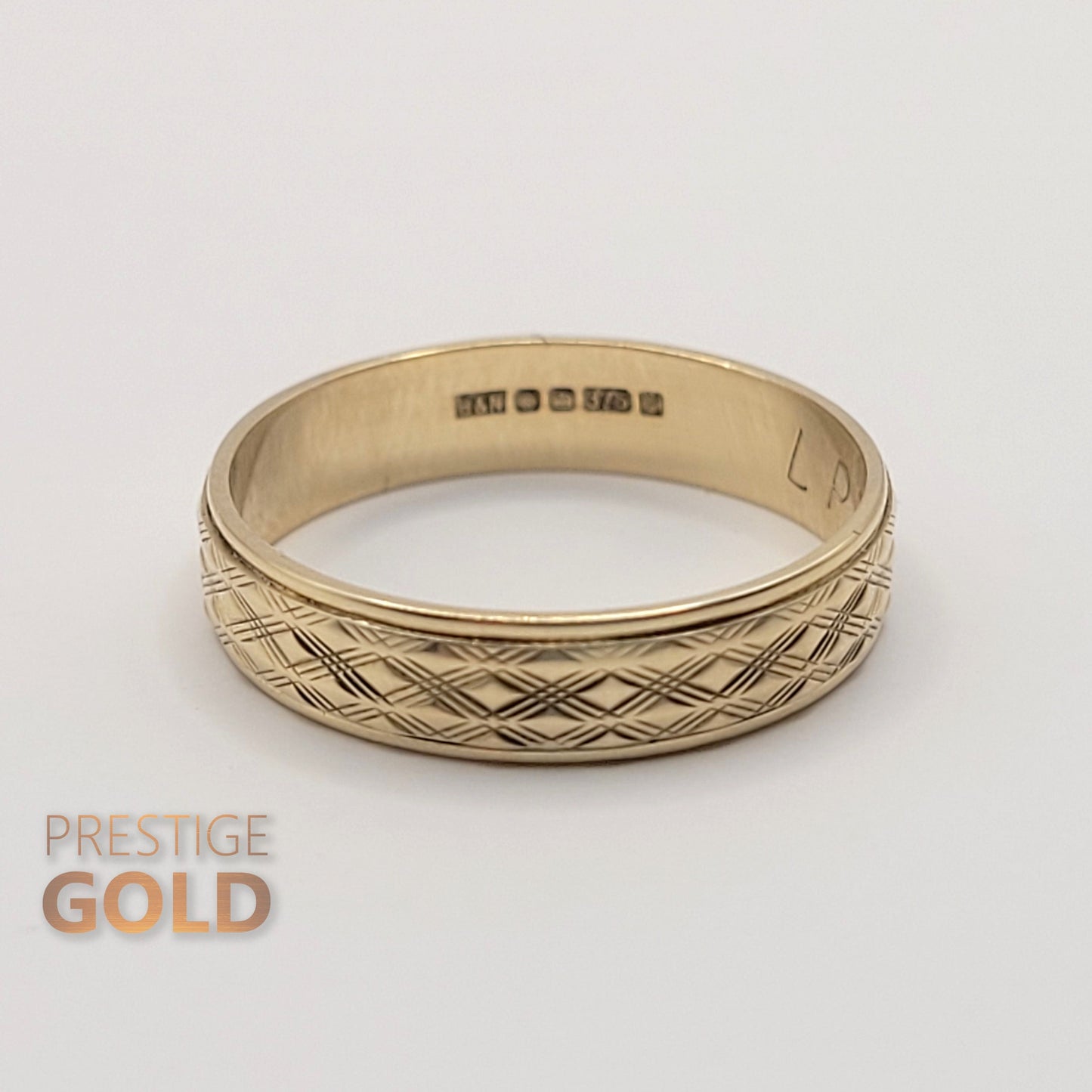 Boho 9ct Gold Patterned Ring 4 mm Wide - Size UK L, US 5 3/4, Euro 51.5