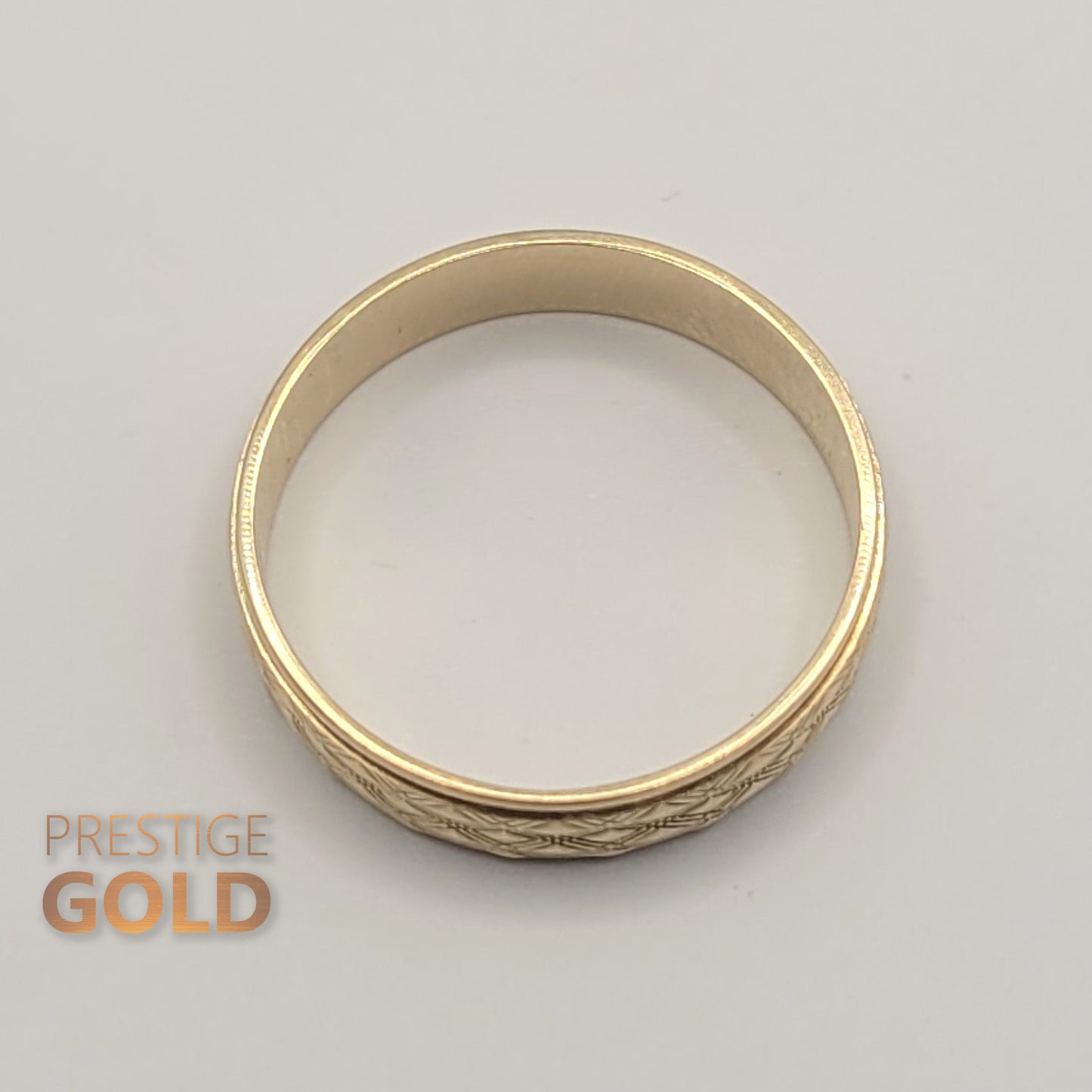 Boho 9ct Gold Patterned Ring 4 mm Wide - Size UK L, US 5 3/4, Euro 51.5