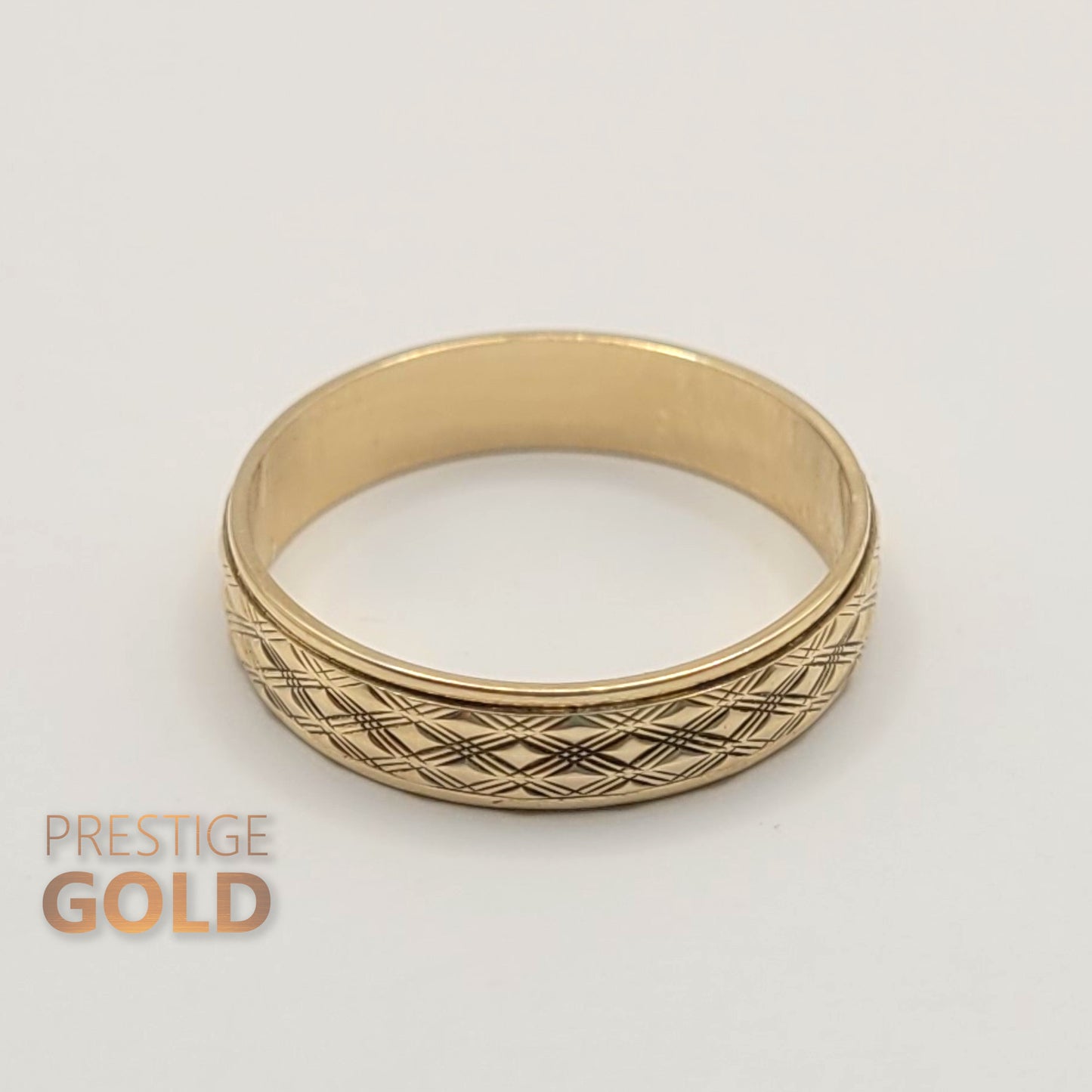 Boho 9ct Gold Patterned Ring 4 mm Wide - Size UK L, US 5 3/4, Euro 51.5