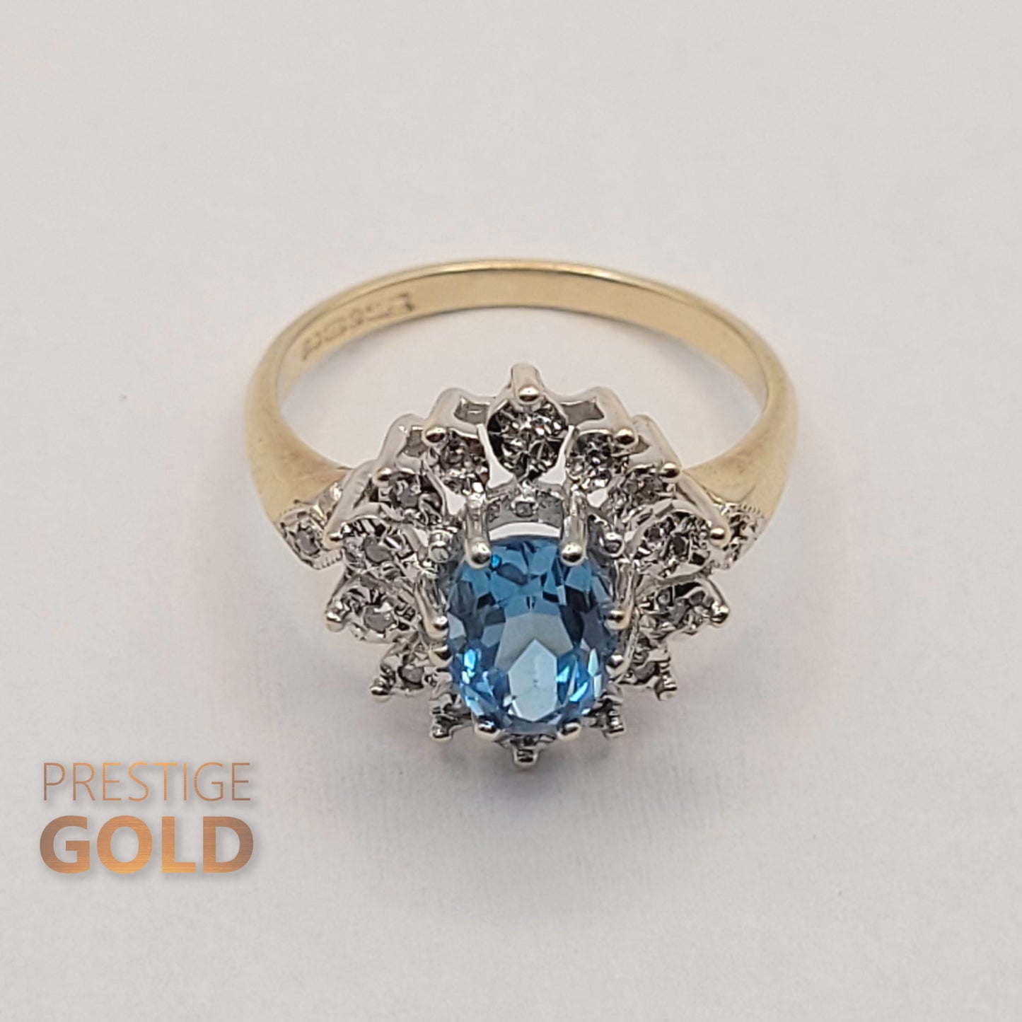 9ct Gold Oval Topaz & Diamond Ring - Size UK N, US 6 3/4, Euro 54