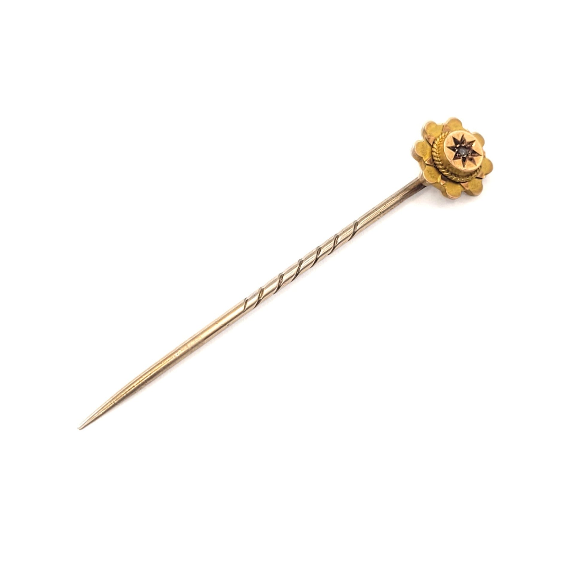 9ct Solid Gold & Diamond Flower Hat Pin