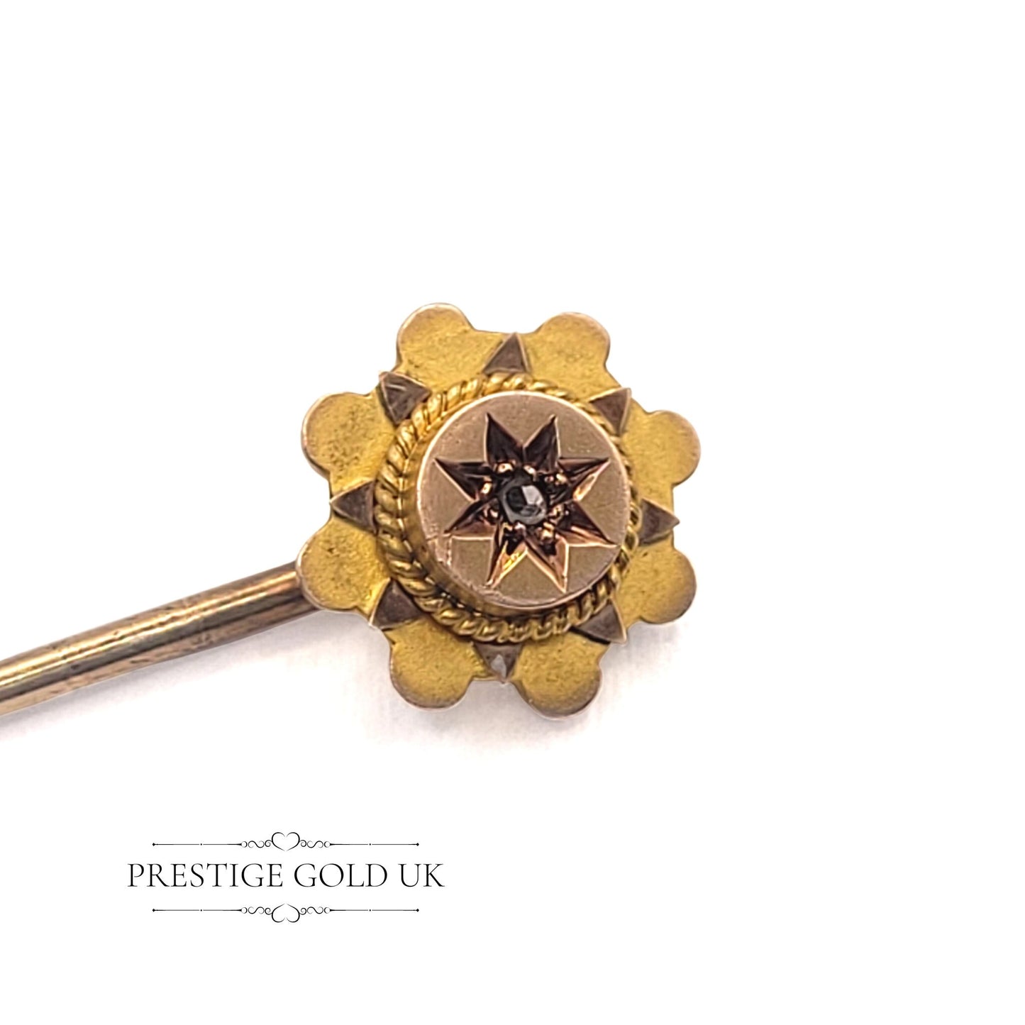 9ct Solid Gold & Diamond Flower Hat Pin