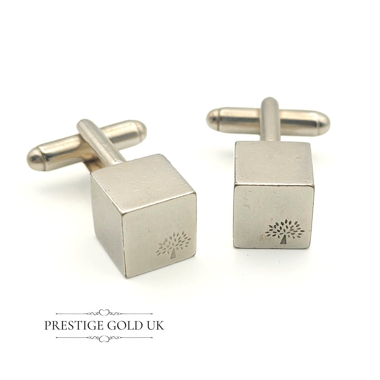 Solid Sterling Silver Cufflinks - Cube With Tree Design