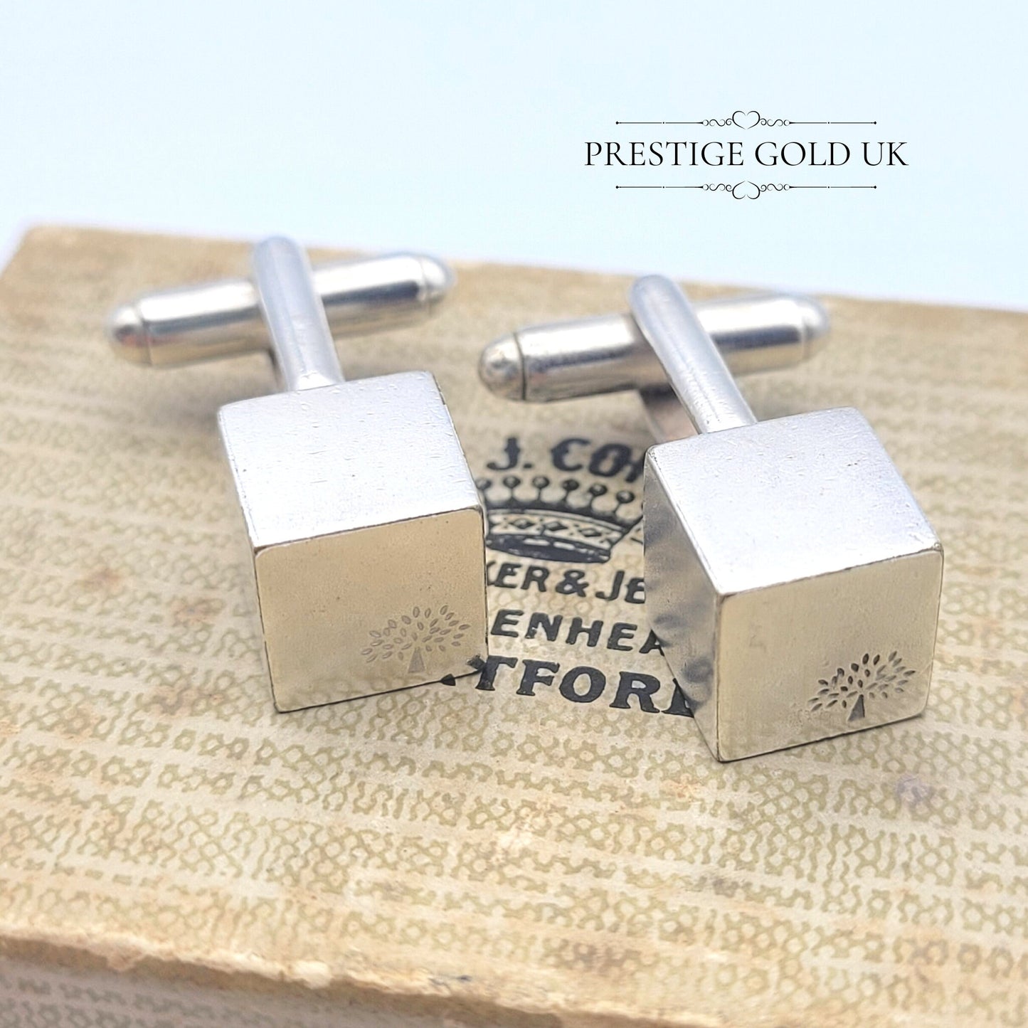 Solid Sterling Silver Cufflinks - Cube With Tree Design