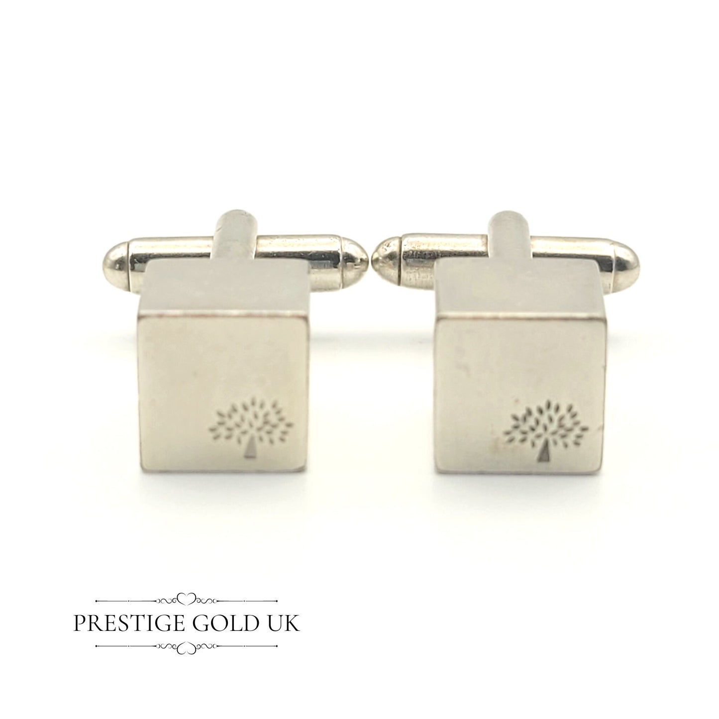 Solid Sterling Silver Cufflinks - Cube With Tree Design