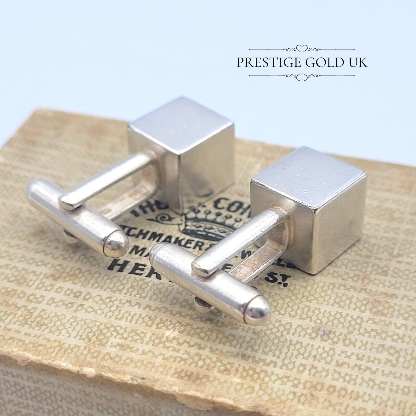 Solid Sterling Silver Cufflinks - Cube With Tree Design