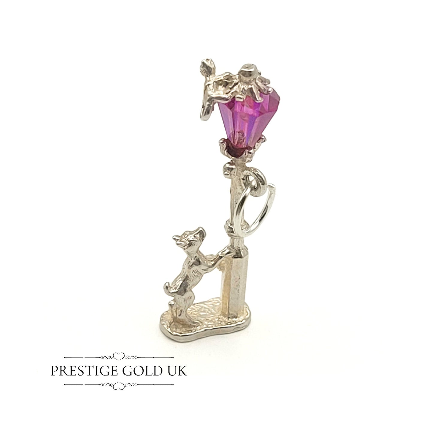 Vintage Sterling Silver Charm - Dog Chasing Cat up a Lamp Post