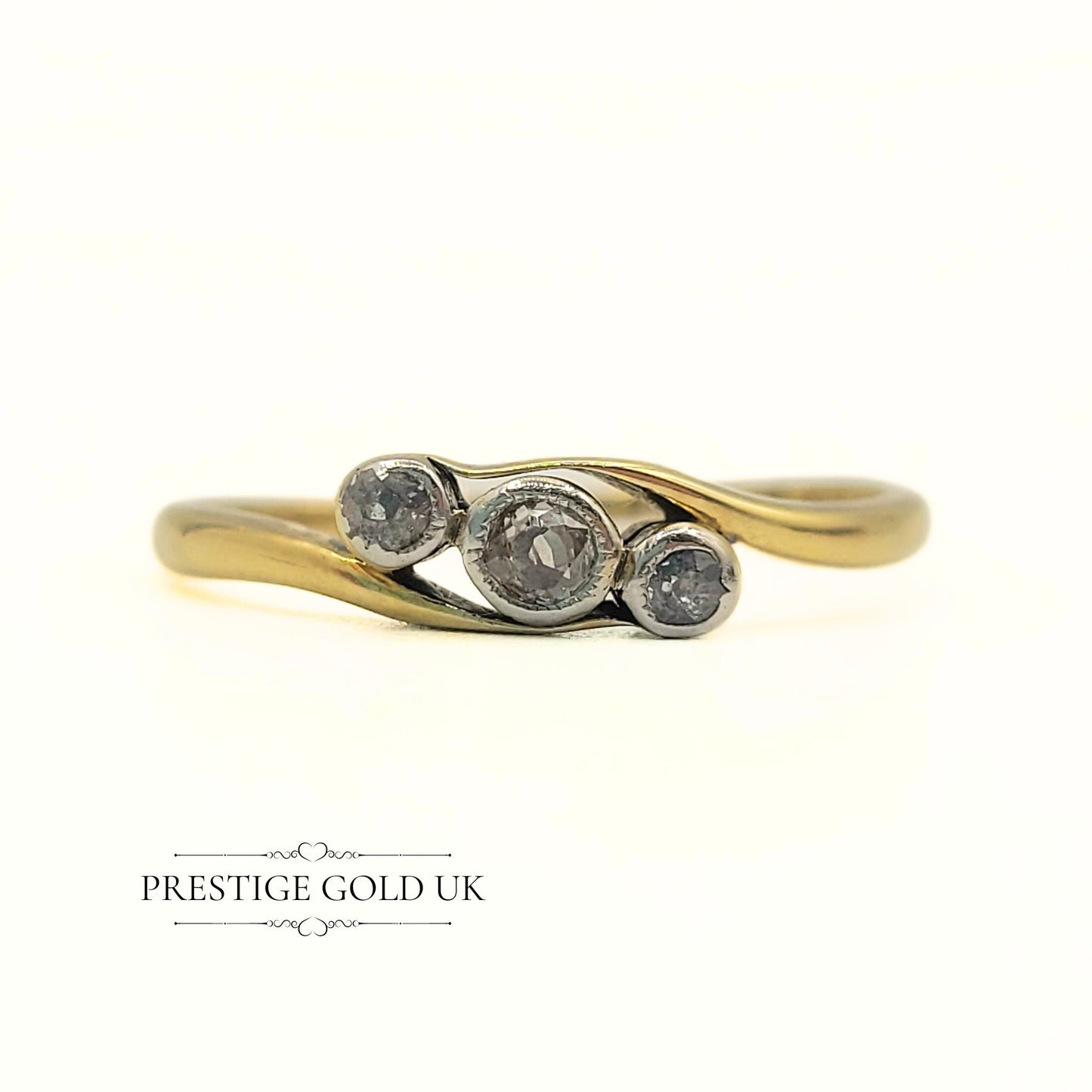 Antique 18ct Gold & Platinum Diamond Ring - Size UK O, US 7, Euro 55