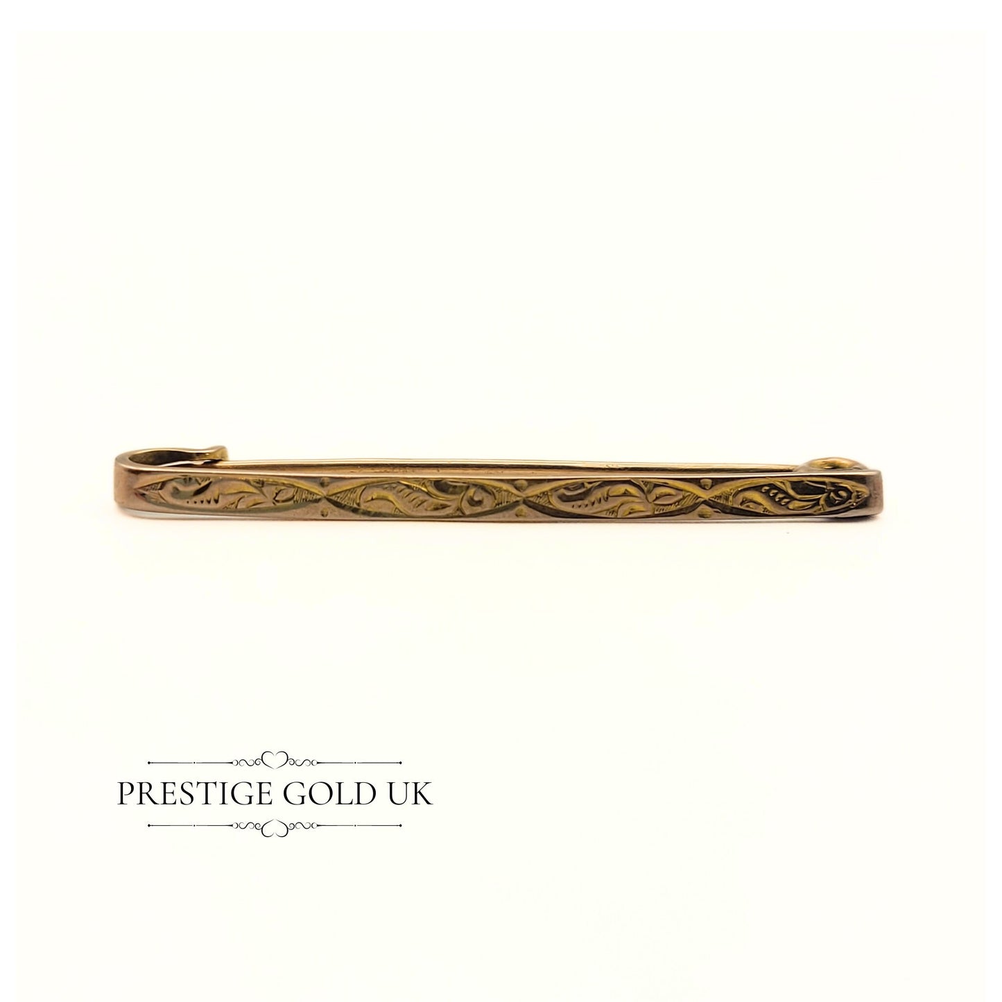 Solid 9ct Rose Gold Engraved Bar Brooch