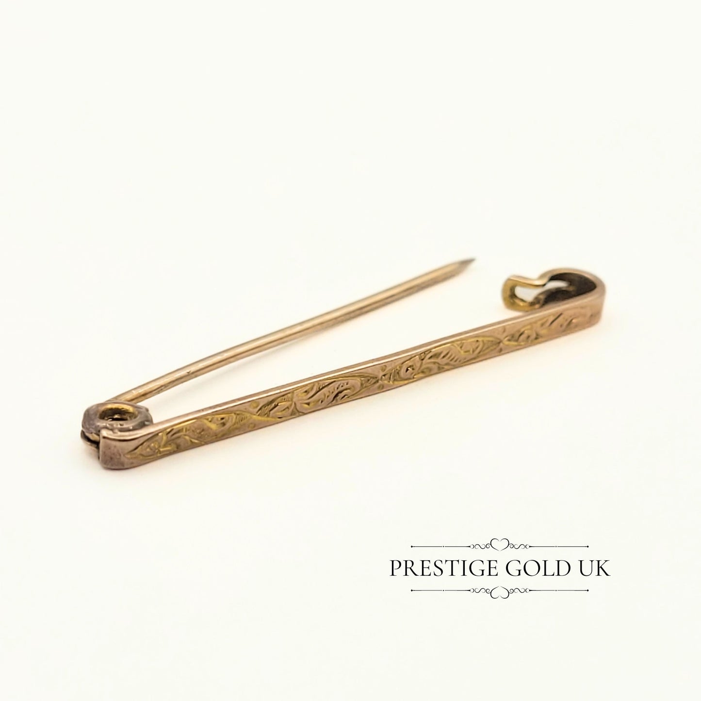 Solid 9ct Rose Gold Engraved Bar Brooch