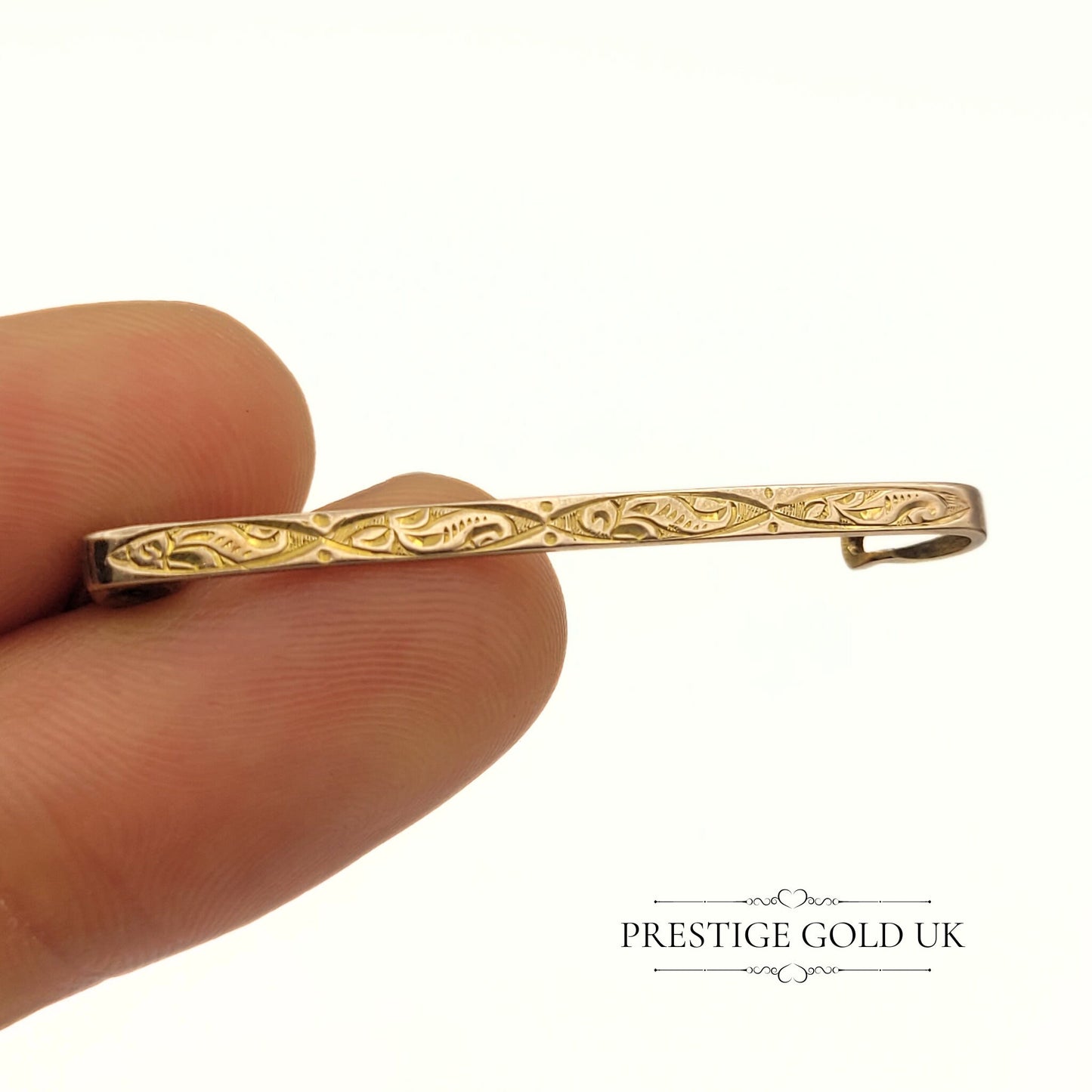 Solid 9ct Rose Gold Engraved Bar Brooch