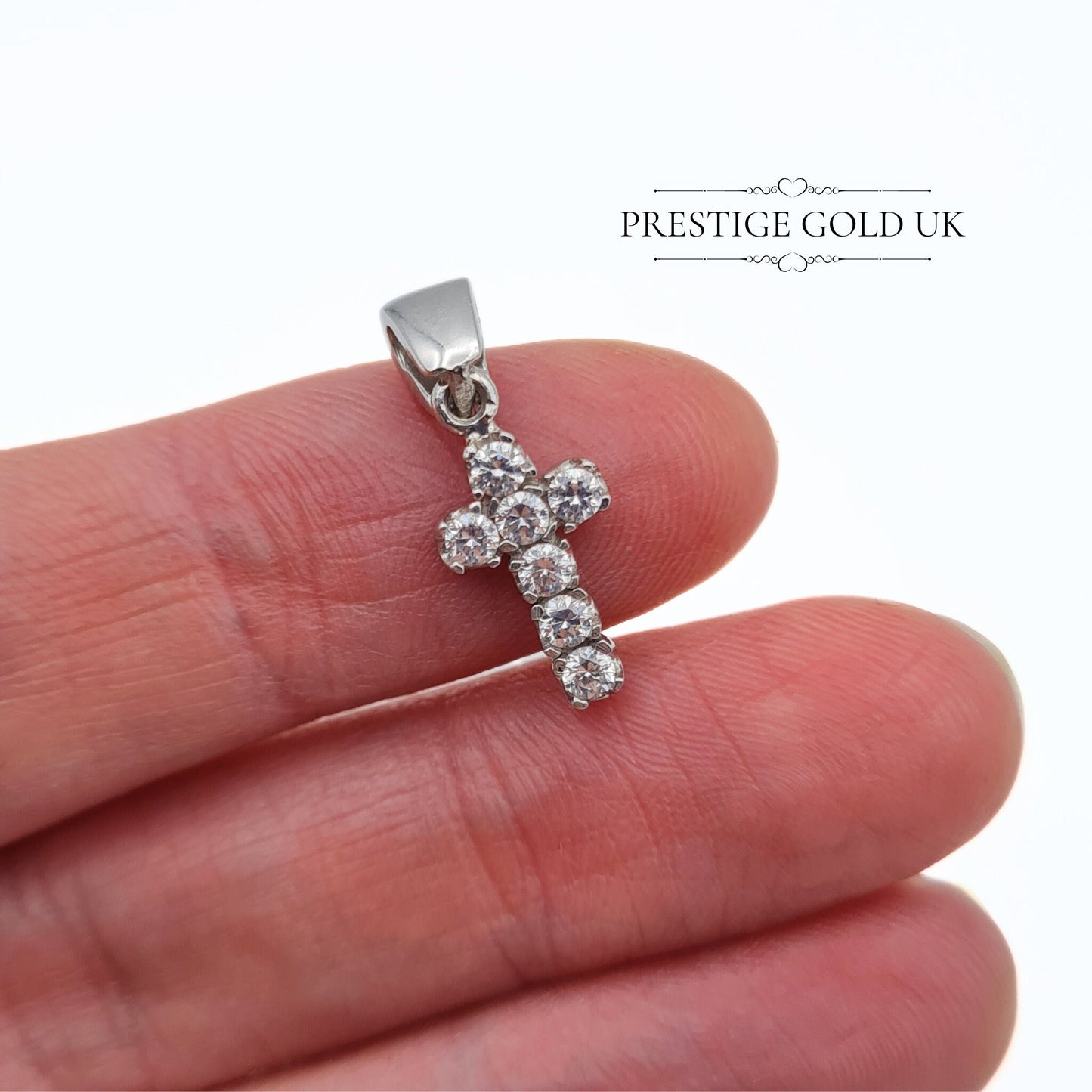 Vintage 18ct White Gold & Cubic Zirconia Cross