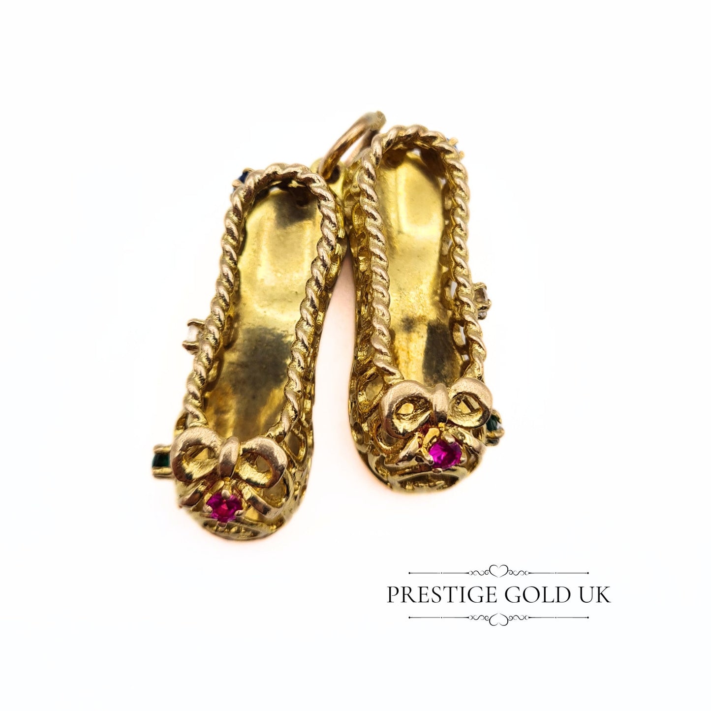 Vintage 9ct Gold Slippers Charm With Gemstones