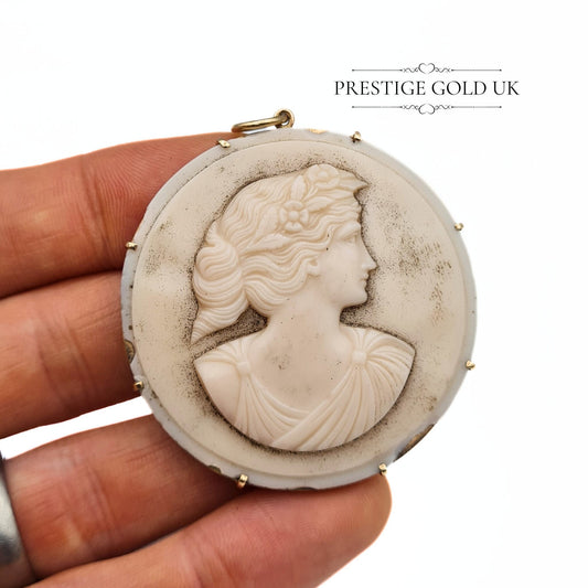 Antique 9ct Gold Large Cameo Pendant